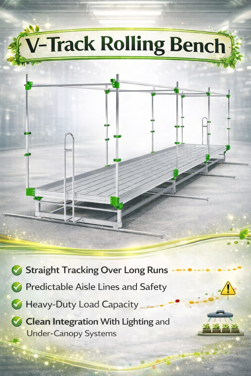 v-track rolling bench system, v-track rolling bench